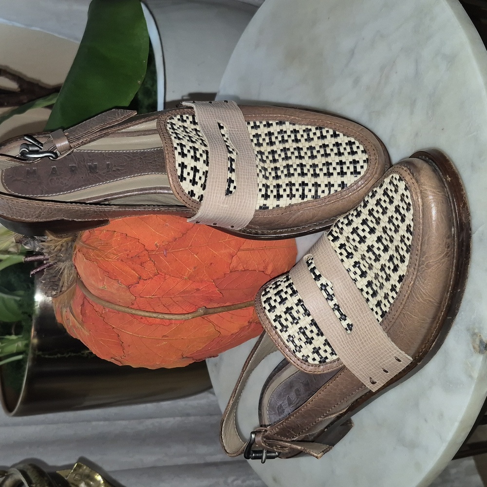 Marni Brown and Cream Patterned Sandals